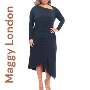 Maggy London-NWT 22W Long Sleeve Asymmetric Hem Dress Midnight Blue. New w/tags!